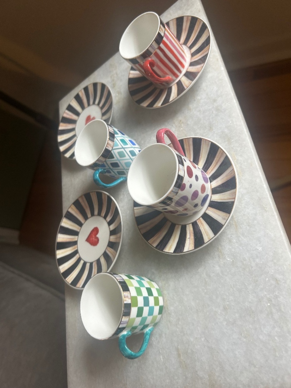 Mackenzie Childs Sweetheart Espresso Cup with Saucer Set of 4